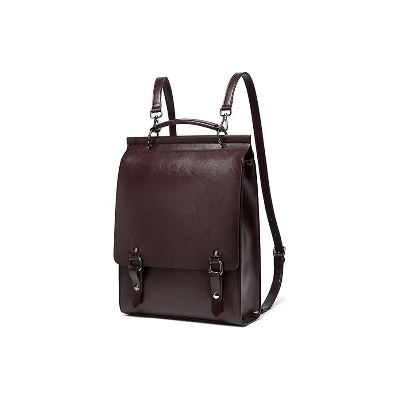 TTaG．baG Waxed Cow Leather Backpack Women's Brown/Black/Coffee-5