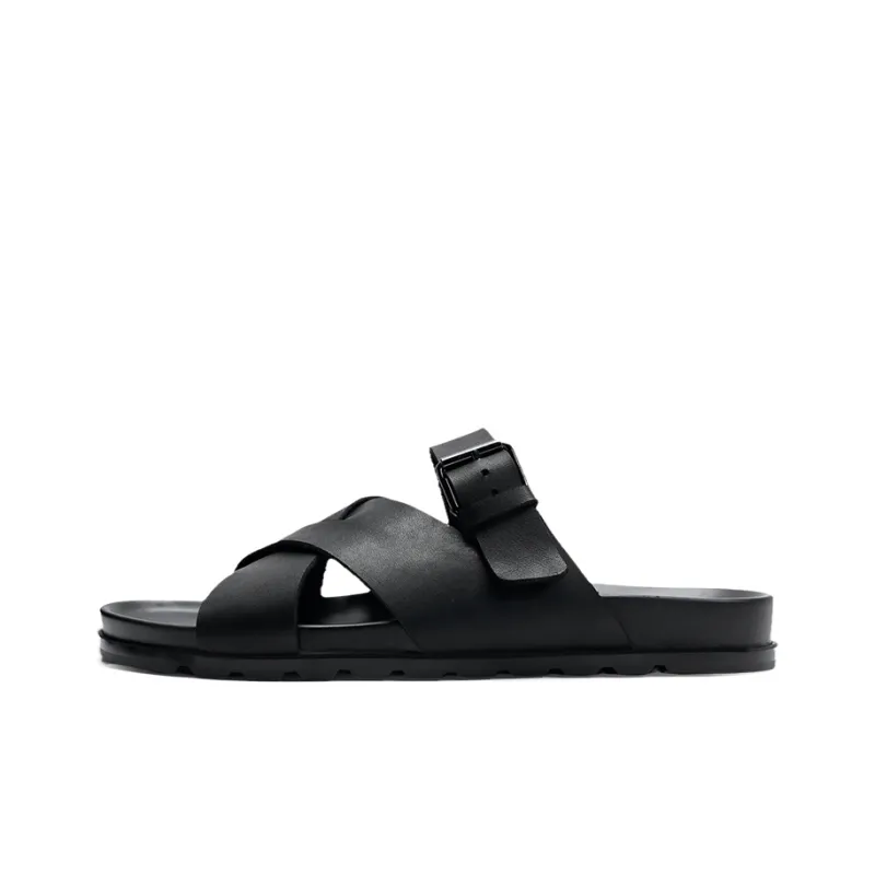 Voguhomme Slip Resistant Men's Slide Slippers Men's Black-0