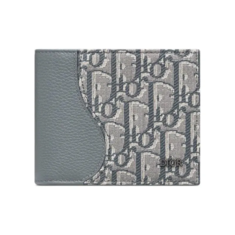 DIOR Saddle Oblique Jacquard Fabric With Embossed Calfskin Wallet Men's Dark Gray-0