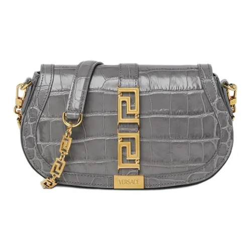 VERSACE Cow Leather Crossbody Bag Shoulder Bag Women's Gray