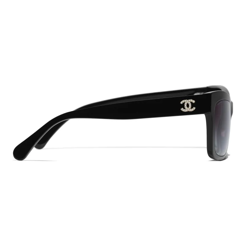 CHANEL Acetate Irregular Shape Sunglasses Women's Black-3