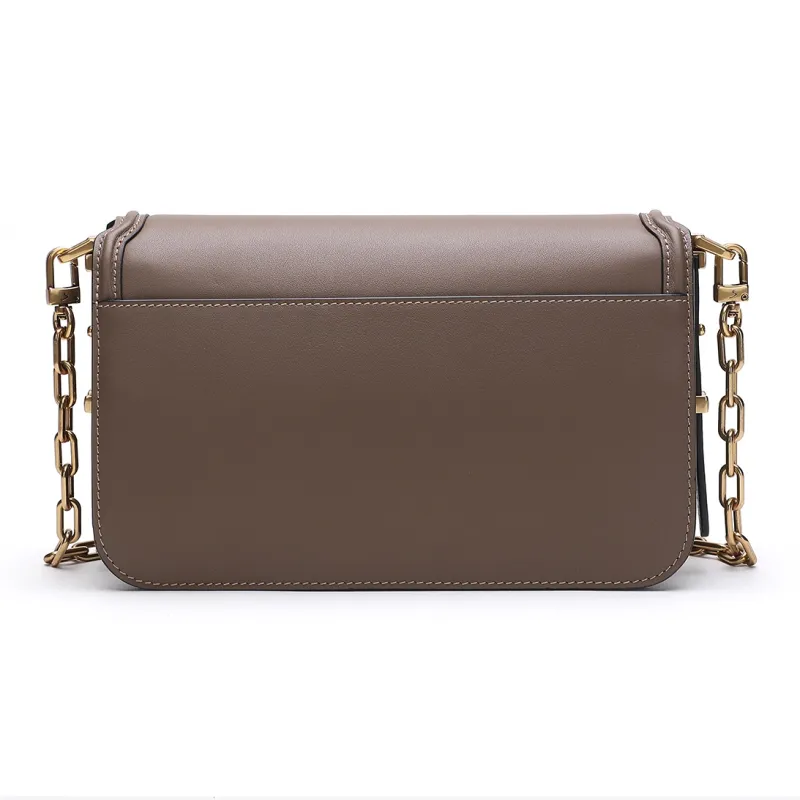 Satchi Cow Leather Shoulder Bag Regular Women's Khaki/Yellow Brown/White-4