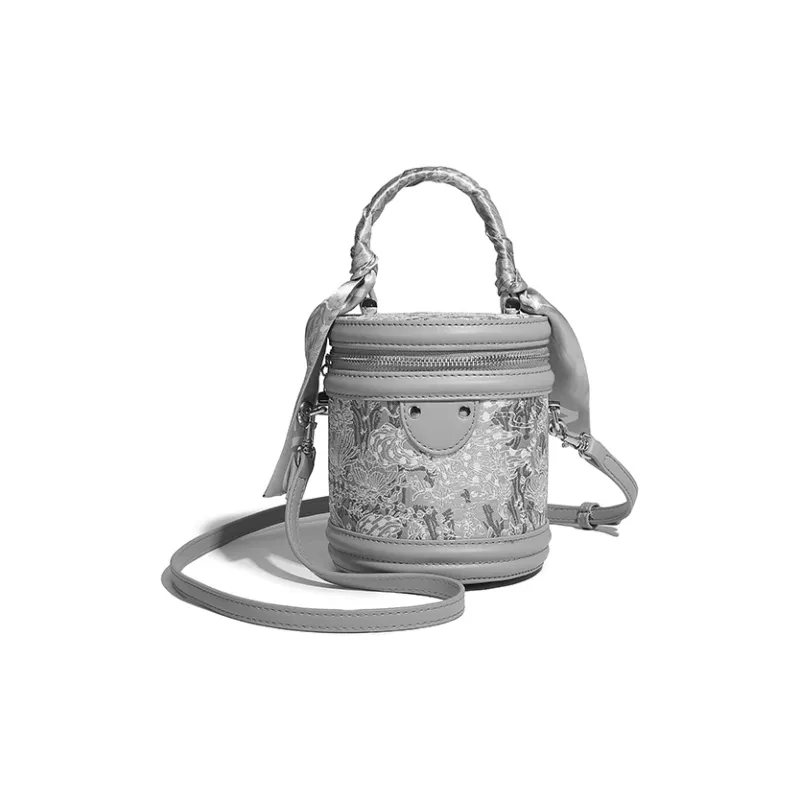 H YXIANG Microfiber Synthetic Leather Bucket Bag, Shoulder Bag, Crossbody Bag, Handbag Women's Gray/Pink-5