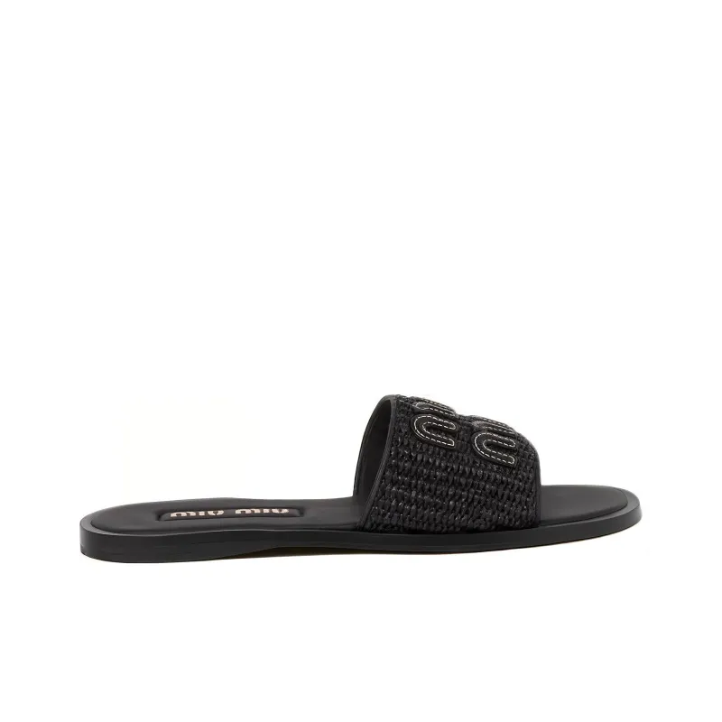 MIU MIU Slide Slippers Women's Black-1
