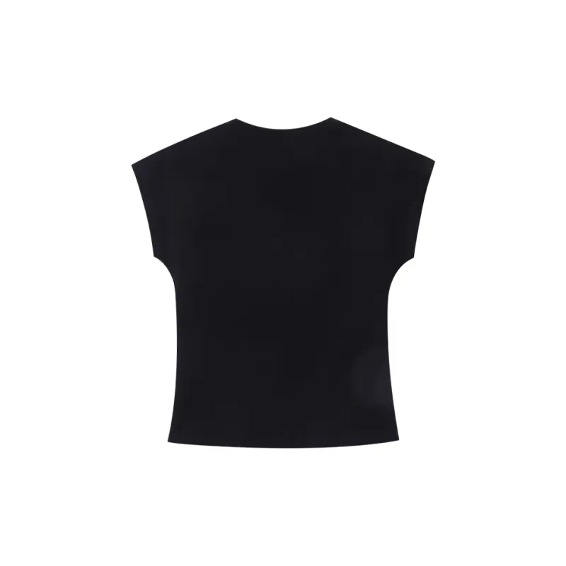 CHARM PICK Flutter Sleeve T Shirt Women's Black-1