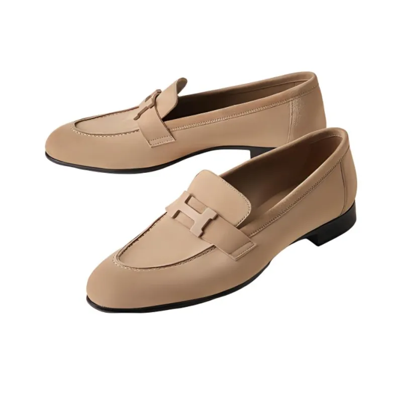 HERMES Paris Loafers Women's Light Brown-2