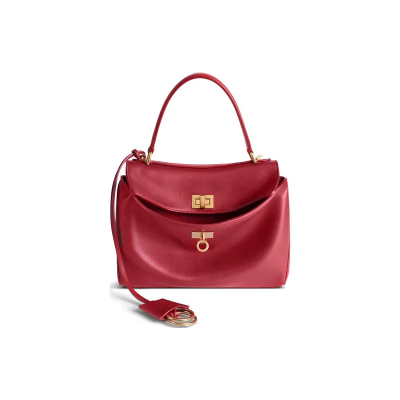 Balenciaga Soft Crocodile Pattern Embossed Cow Leather Shoulder Bag Crossbody Bag Handbag Mini Women's Red-0