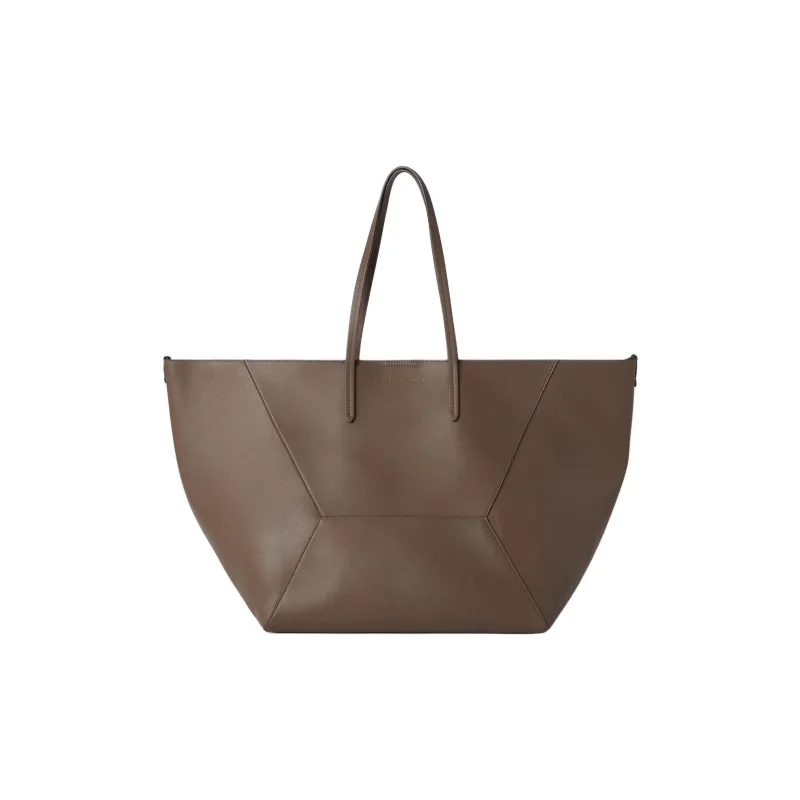 Brunello Cucinelli Matte Calfskin Tote Bag Shopping Bag Handbag Large Size Women's Brown-0