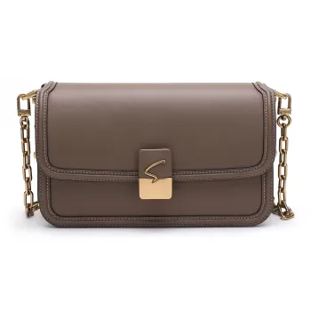 Satchi Cow Leather Shoulder Bag Regular Women's Khaki/Yellow Brown/White