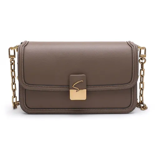 Satchi Cow Leather Shoulder Bag Regular Women's Khaki/Yellow Brown/White