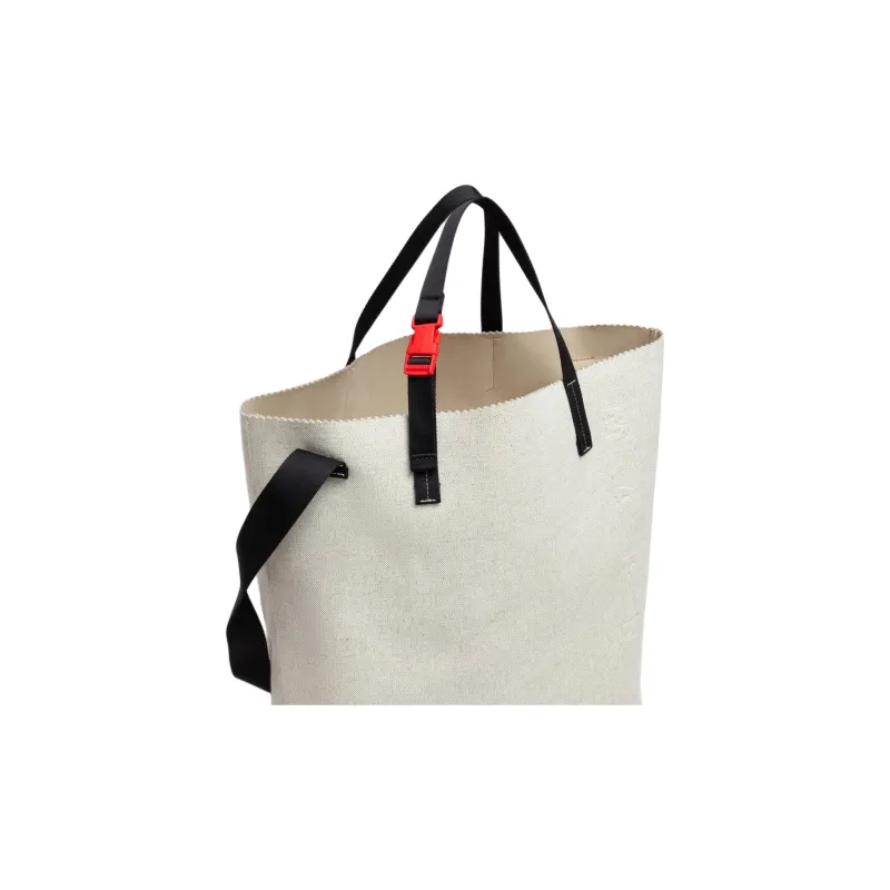 MARNI Tribeca Cotton With Linen Tote Bag, Shopping Bag, Handbag Unisex White-4