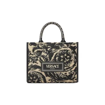 VERSACE Barocco Viscose Tote Bag Shopping Bag Handbag Small Size Women's Black