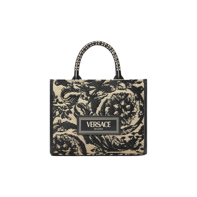 VERSACE Barocco Viscose Tote Bag, Shopping Bag, Handbag Trumpets Women's Black-0