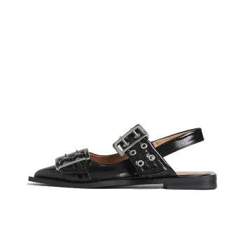 GANNI Buckle Flat Leather Sandals