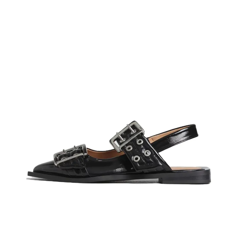 GANNI Buckle Flat Leather Sandals-0