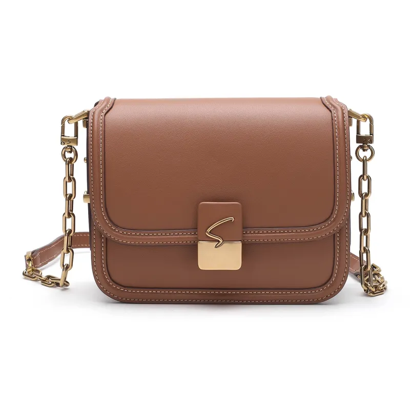 Satchi Cow Leather Shoulder Bag Regular Women's Khaki/Yellow Brown/White-7