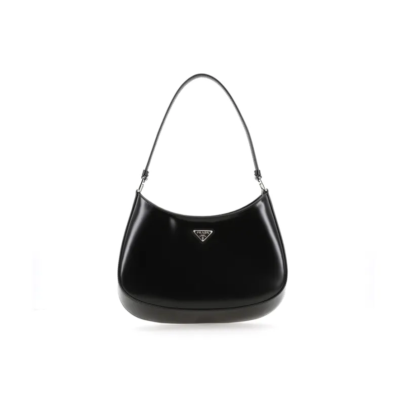 PRADA Cleo Leather Shoulder Bag HOBO Handbags Medium Size Women's Black-1