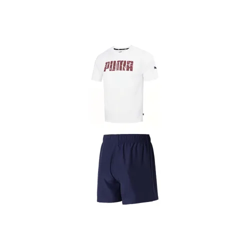 PUMA Casual Sportswear Men Set White Tops+Tweed Blue Shorts