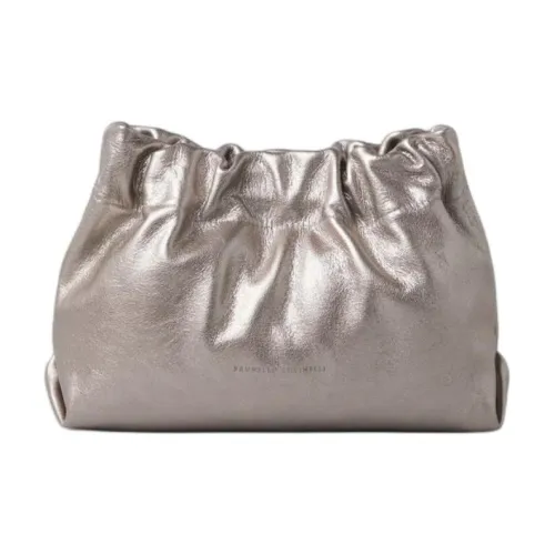 Brunello Cucinelli Metal Wire Velvet Calfskin Crossbody Clutch Women's Light Gold