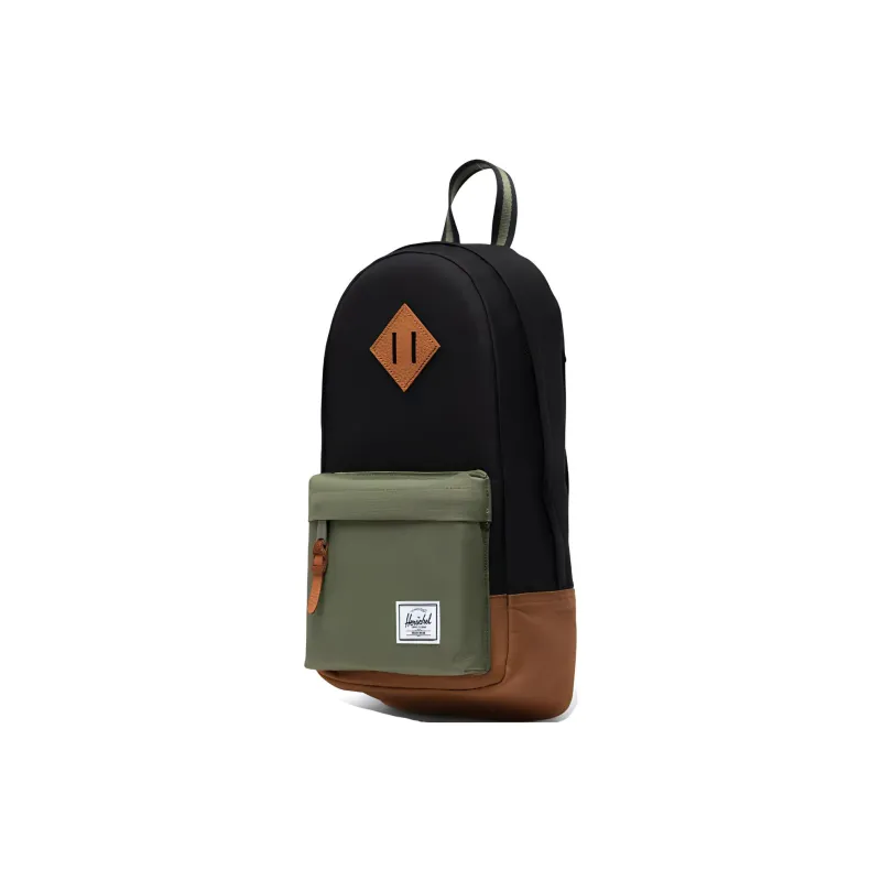 Herschel Recycled Fabric Crossbody Bag Shoulder Bag Unisex Black With Four-Leaf Clover And Brown Saddle Design-1
