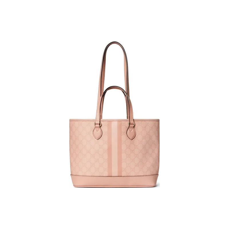 GUCCI Ophidia Canvas With Leather Binding Tote Bag Portable Shopping Bag Small Size Women's Gray Pink-3