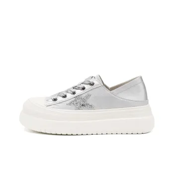 D:FUSE SCANDINAVIA Flat Shoes White Sneakers Breathable Lightweight Height Increasing Low-Top Skateboard Shoes Women's