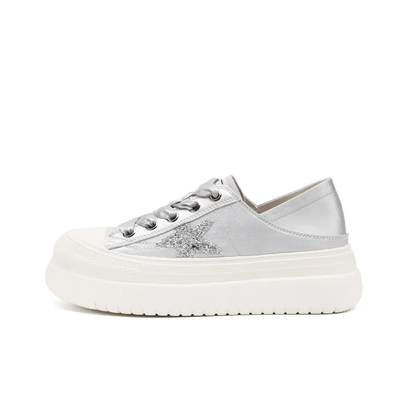 D:FUSE SCANDINAVIA Flat Shoes White Sneakers Breathable Lightweight Height Increasing Low-Top Skateboard Shoes Women's-0