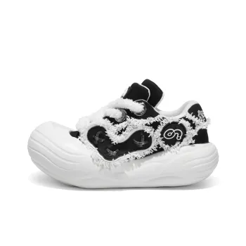 CN Cheese Head Shoes Wear Resistant Breathable Lightweight Height Increasing Low Top Canvas Shoes Unisex Black White