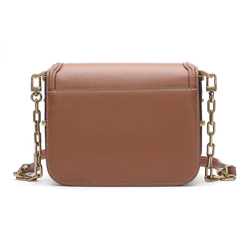 Satchi Cow Leather Shoulder Bag Regular Women's Khaki/Yellow Brown/White-9