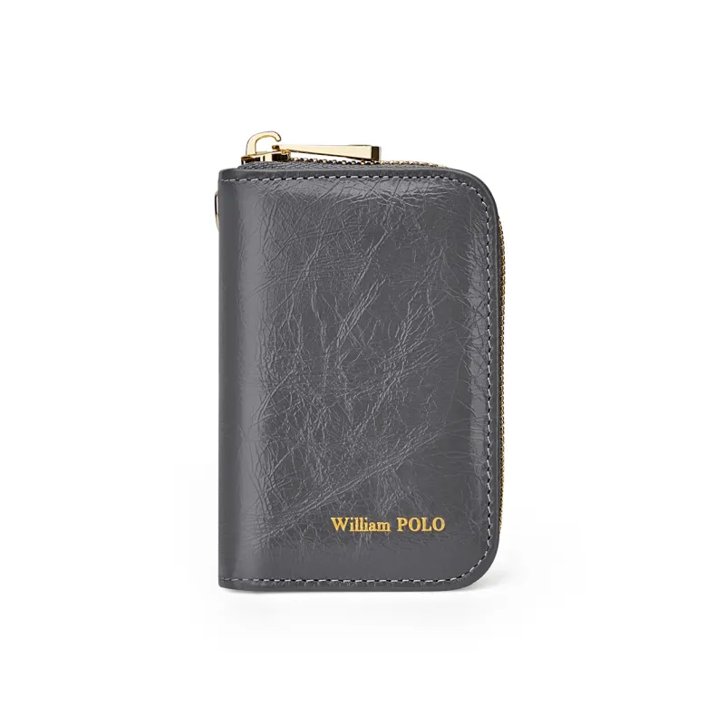 WilliamPOLO Cow Leather Multifunction Trunk Mini Card Bag With Zipper Coin Purse Regular Unisex Multicolor-8