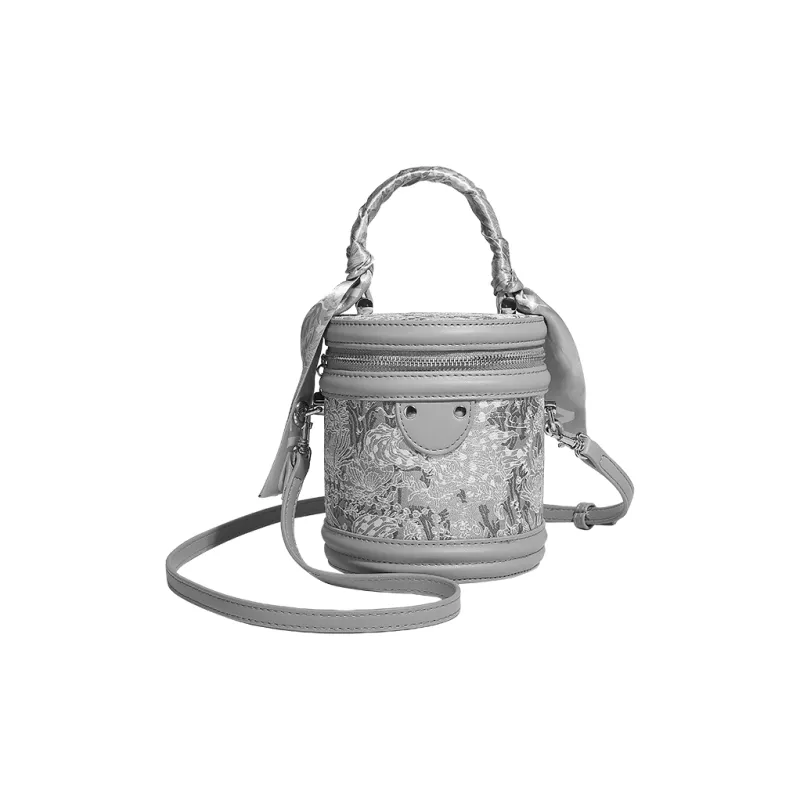 H YXIANG Microfiber Synthetic Leather Bucket Bag, Shoulder Bag, Crossbody Bag, Handbag Women's Gray/Pink-4