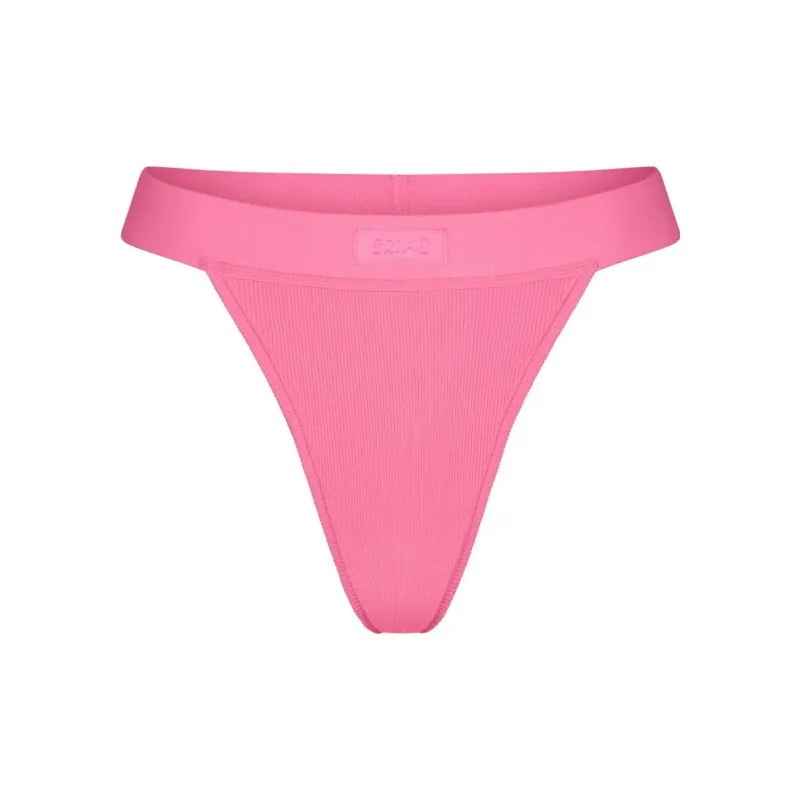 SKIMS COTTON RIB THONG Underpants Women's 1 Pack SUGAR PINK/Sugar Pink-0