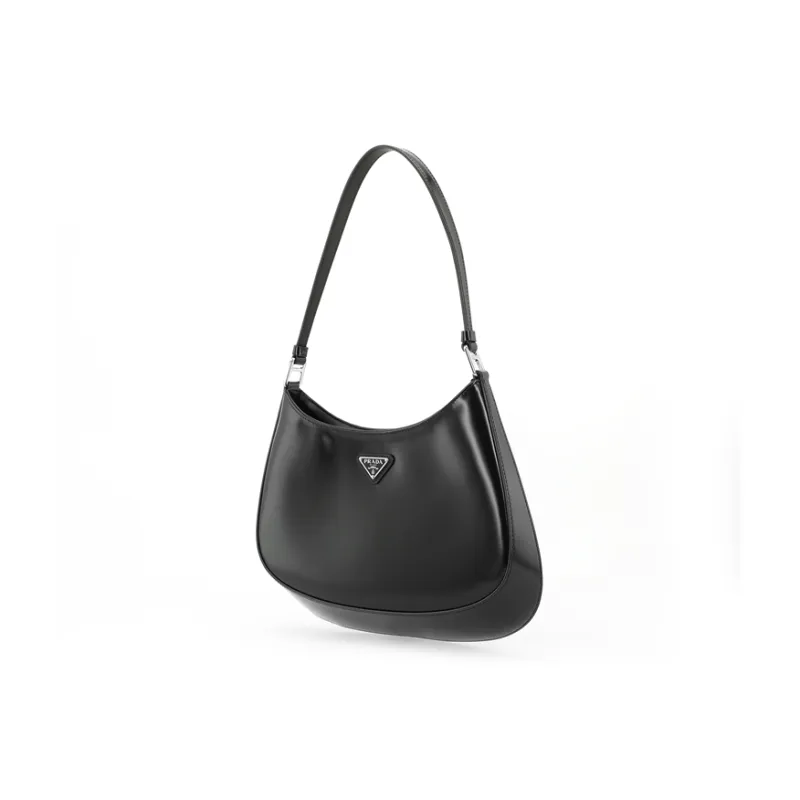 PRADA Cleo Leather Shoulder Bag HOBO Handbags Medium Size Women's Black-3