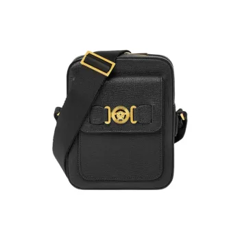 VERSACE MEDUSA BIGGIE Series Goatskin Shoulder Bag Crossbody Bag Men's Black & Gold