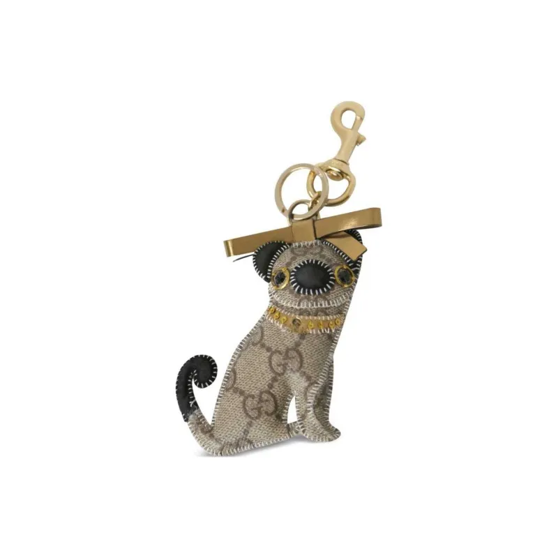 GUCCI Pre-Owned GUCCIoli Pug Leather Keyring-0