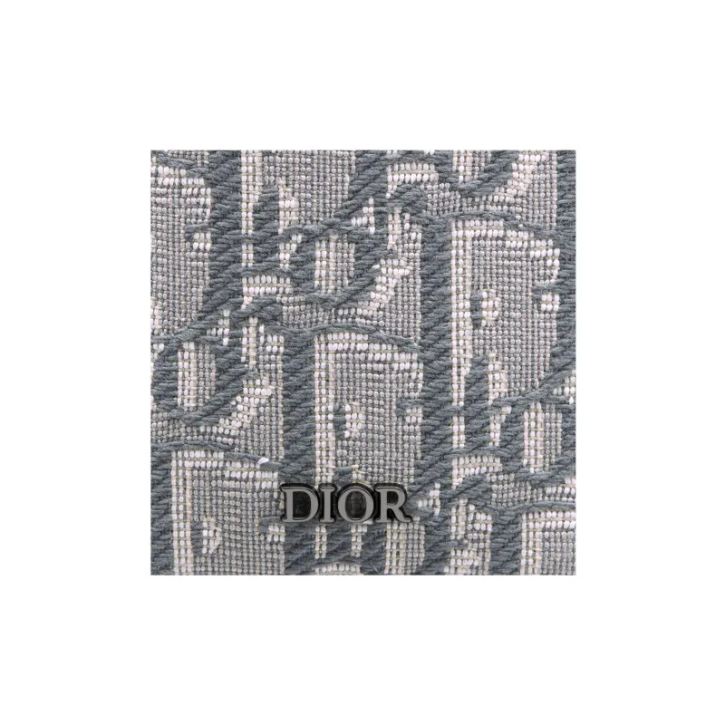 DIOR Oblique Printed Fabric Grain Embossed Cow Leather Card Holder Men's Dark Gray-3