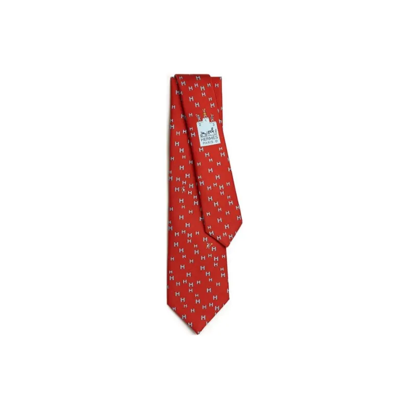 HERMES Mulberry Silk Ties Men's Red-0