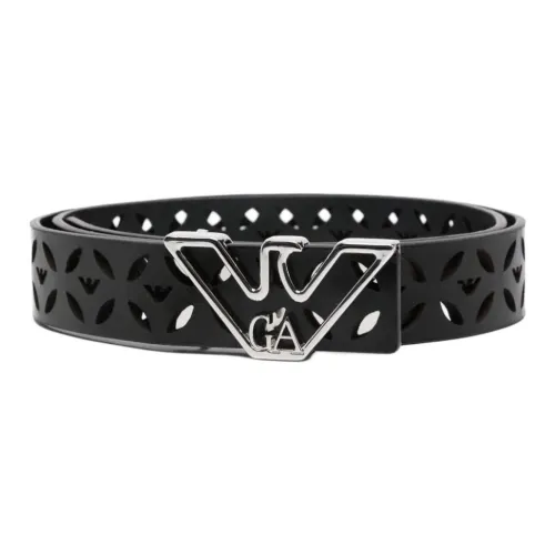 EMPORIO ARMANI Logo Buckle Smooth Buckle Leather Leather Belts Women's Black Width  3CM