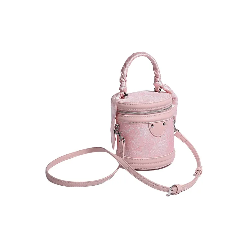 H YXIANG Microfiber Synthetic Leather Bucket Bag, Shoulder Bag, Crossbody Bag, Handbag Women's Gray/Pink-2