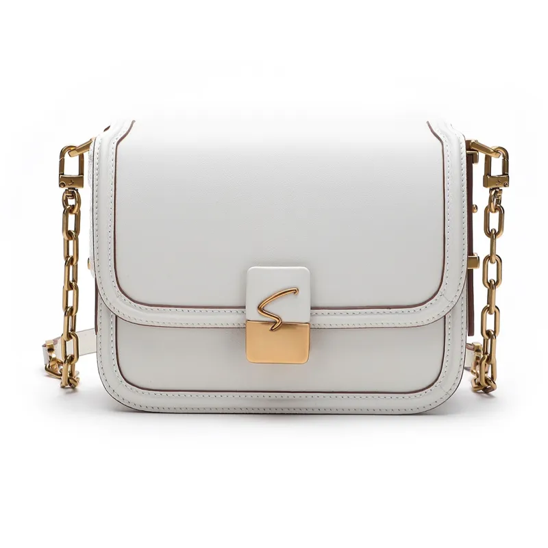 Satchi Cow Leather Shoulder Bag Regular Women's Khaki/Yellow Brown/White-14