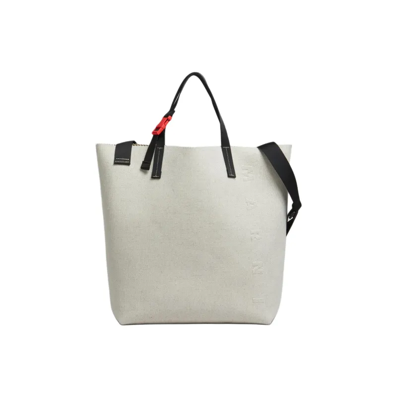 MARNI Tribeca Cotton With Linen Tote Bag, Shopping Bag, Handbag Unisex White-0