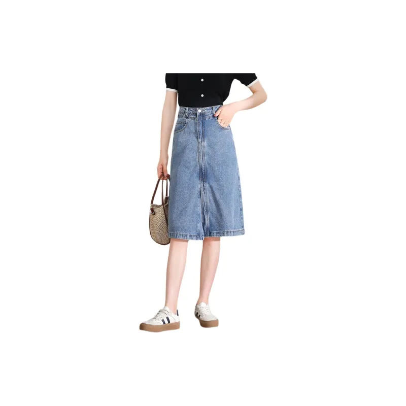 Weixi Denim Long Skirts Women's Blue-3