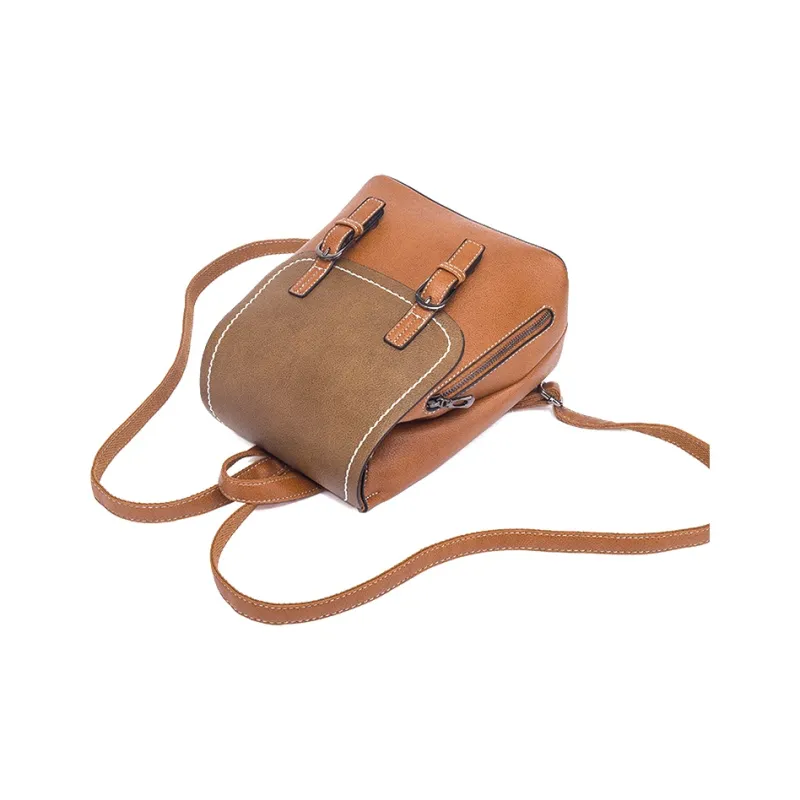 TTaG．baG PU Carry Backpack Women's Caramel/Deep Sea Blue/Black-1