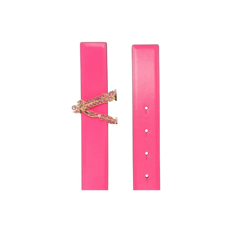 VERSACE Solid Color Design Smooth Buckle Calfskin Leather Belts Women's Pink-2