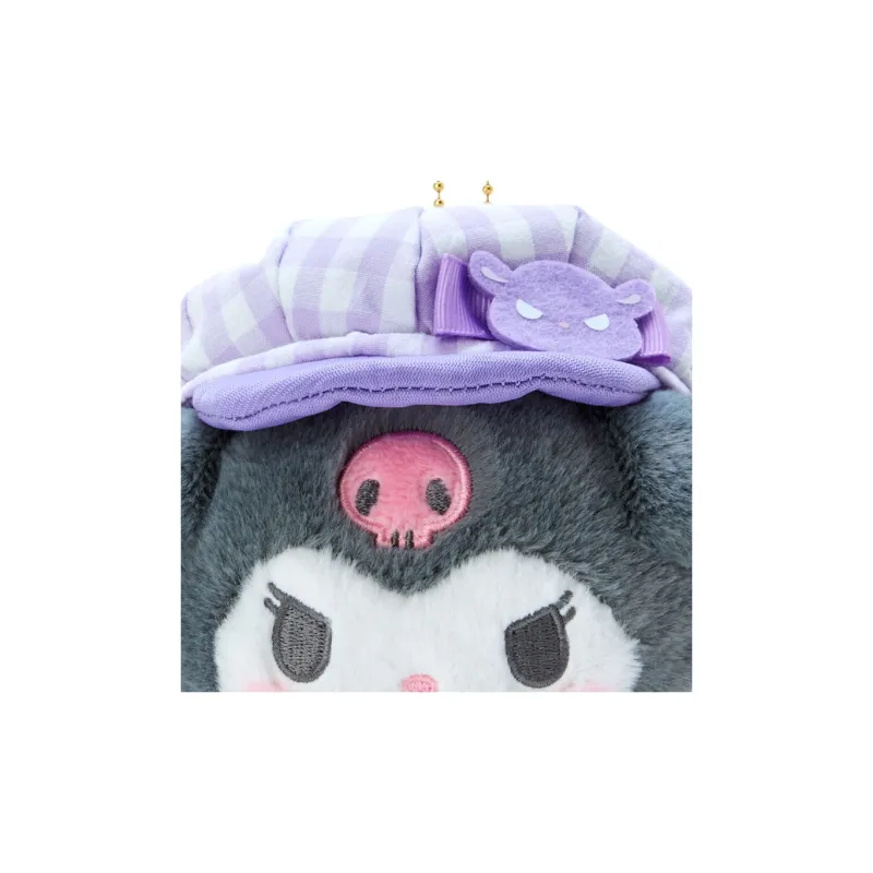 Sanrio Kuromi Colorful Plaid Newsboy Cap Dolls Plush Pendant 16cm High-3
