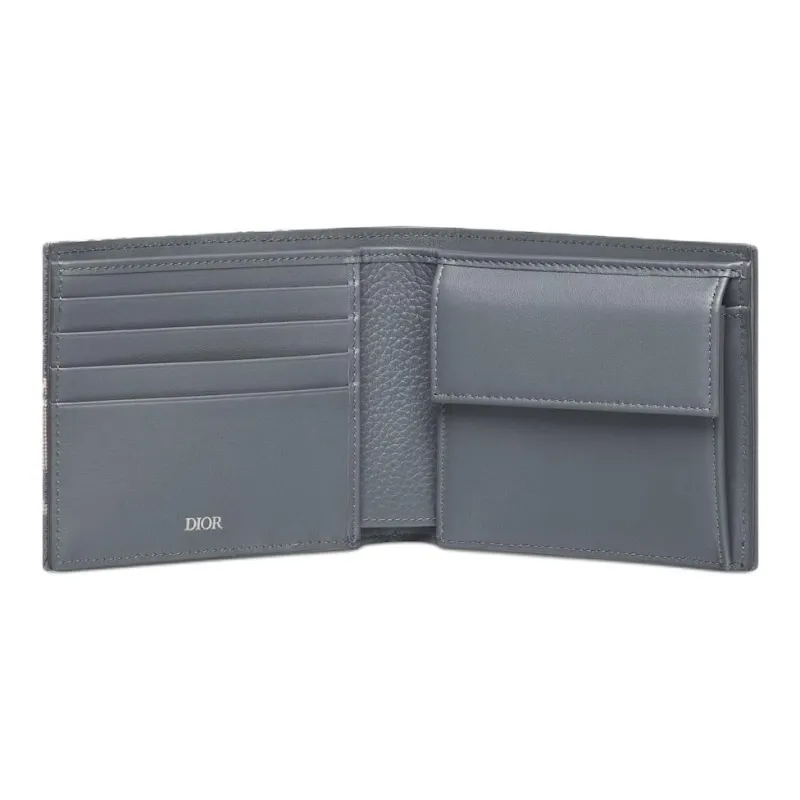 DIOR Saddle Oblique Jacquard Fabric With Embossed Calfskin Wallet Men's Dark Gray-3