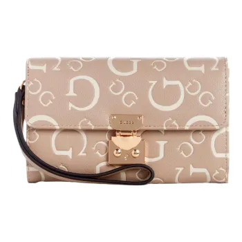 GUESS Faux Leather Cell Phone Pouch Clutch Women's Beige