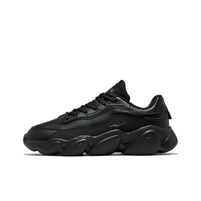 Erke Sweetheart 2 Leather Wear Resistant Slip Resistant Low Top Casual Shoes Men's Jet Black-0