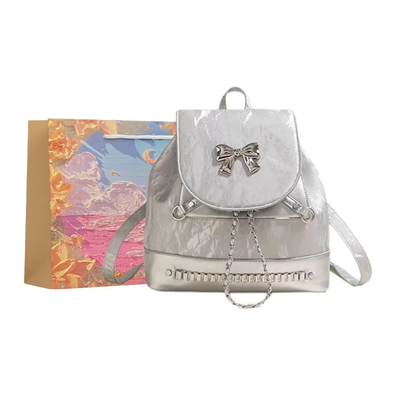 BRINCH PU Backpack Regular Women's Pink/White/Black/Silver-5