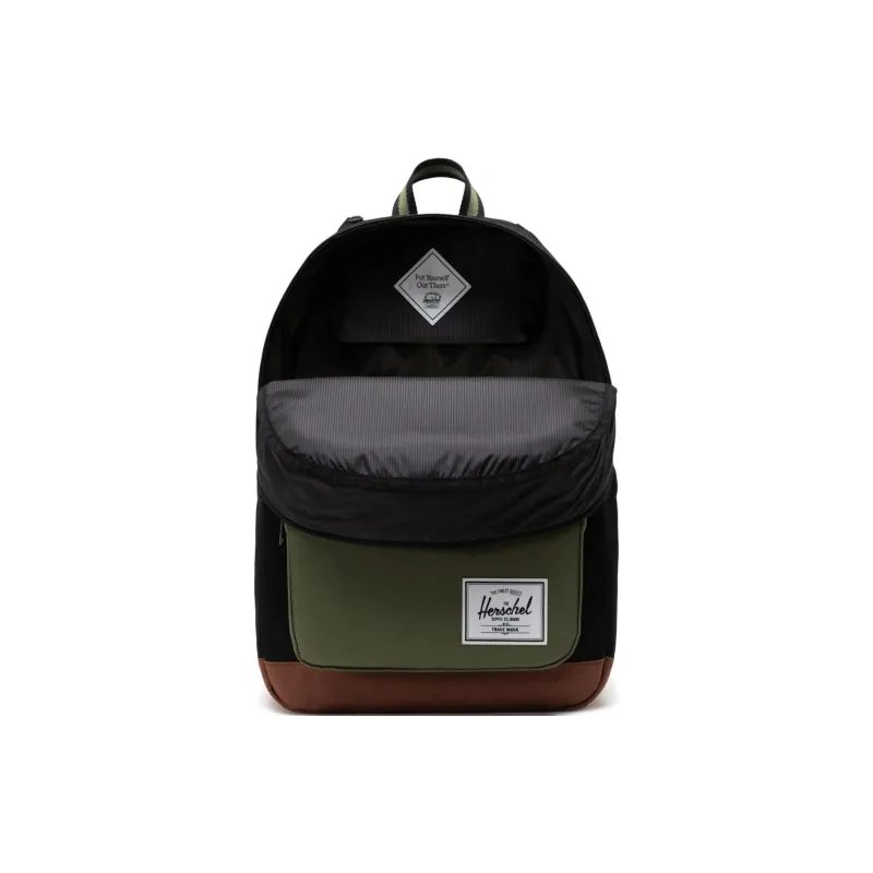 Herschel Recyclable Material Backpack Unisex Black With Four-Leaf Clover Green With Horse Saddle Brown-3